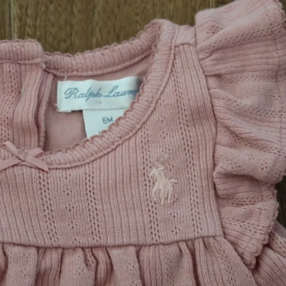 Ralph Lauren Pink Knit‎ Ribbed Baby Doll Fit and Flare Dress Pink 6 Month